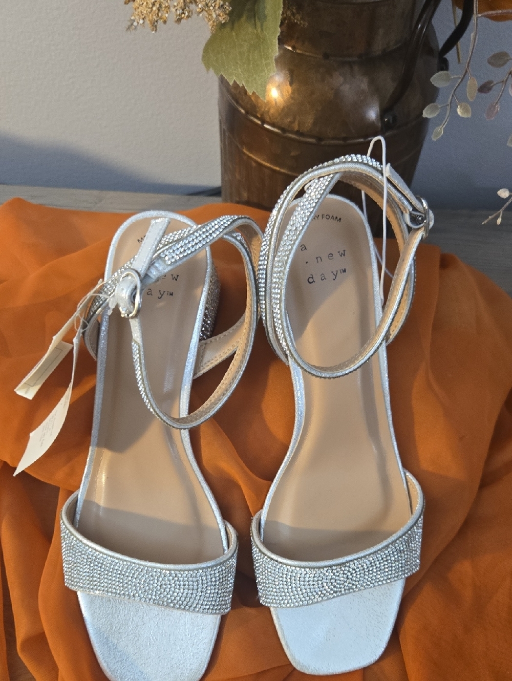 a new day Silver Rhinestone Ankle-Strap Sandals with Square Toe